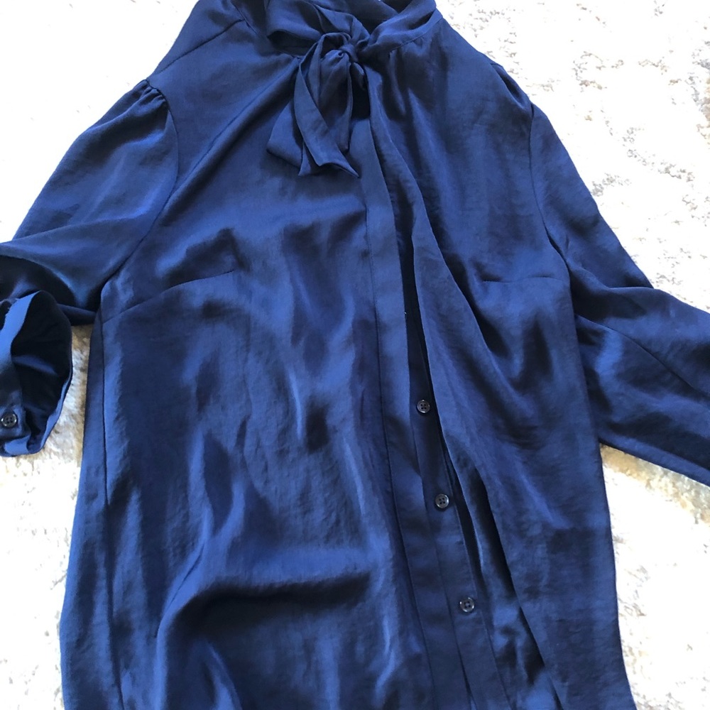 Navy ModCloth blouse with bow tie collar